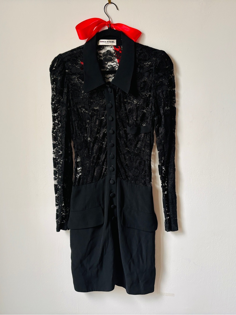 Sonia Rykiel Vintage Black Lace Button Down Dress